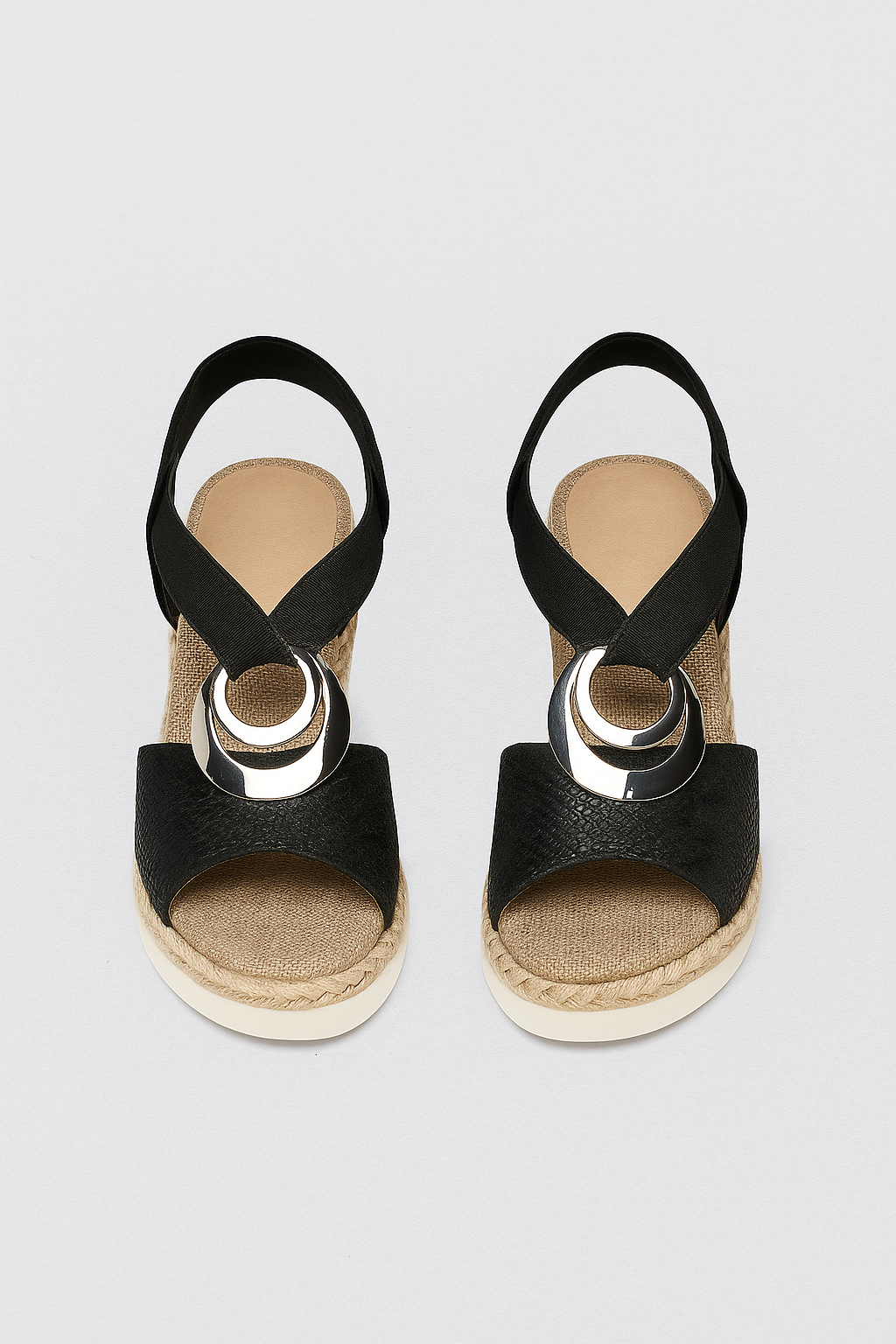 Briella | Damen Plateau-Sandalen mit elastischem Kreuzband & Metallic-Ring