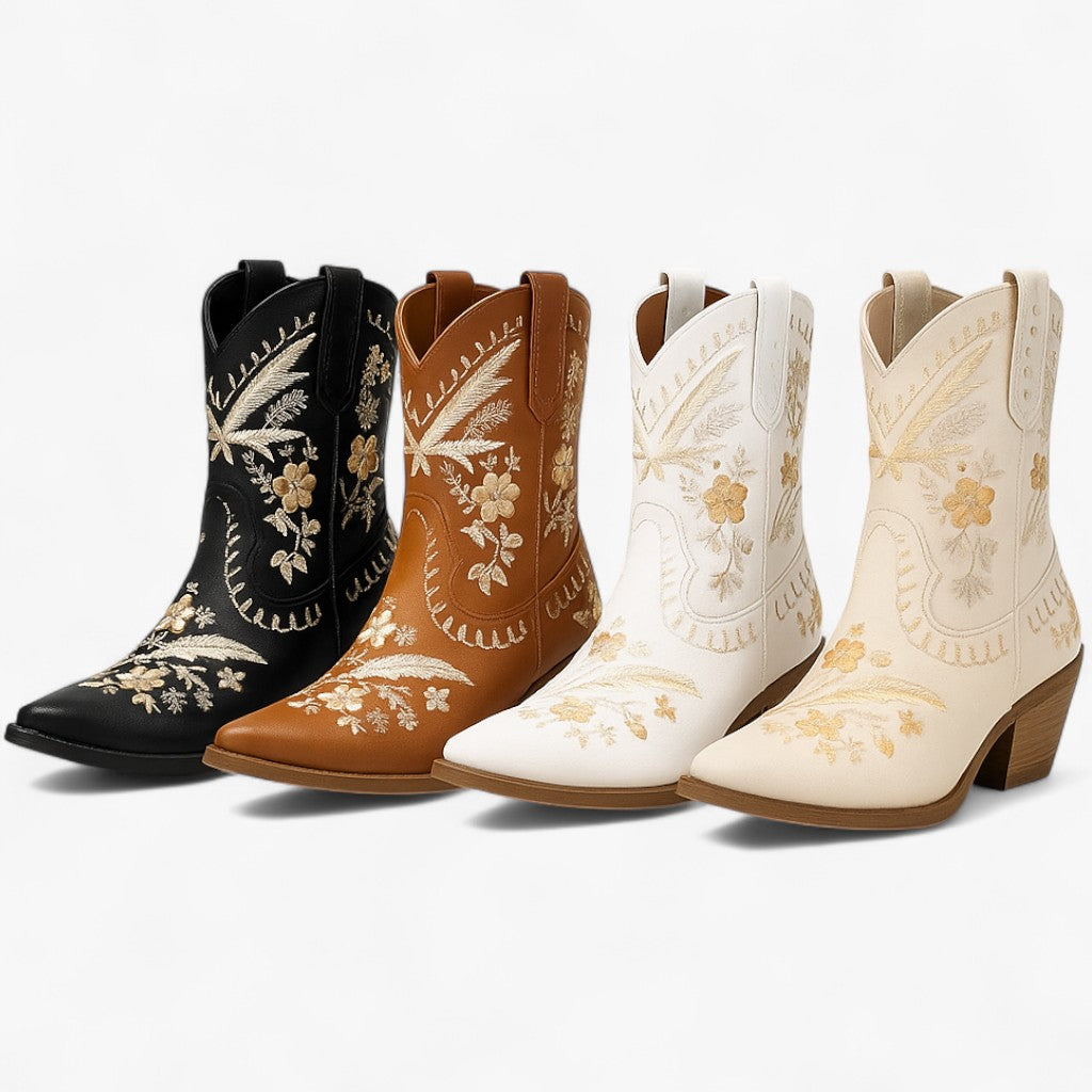 Daisy | Bestickte Westernstiefel mit Blockabsatz, im Cowgirl-Stil
