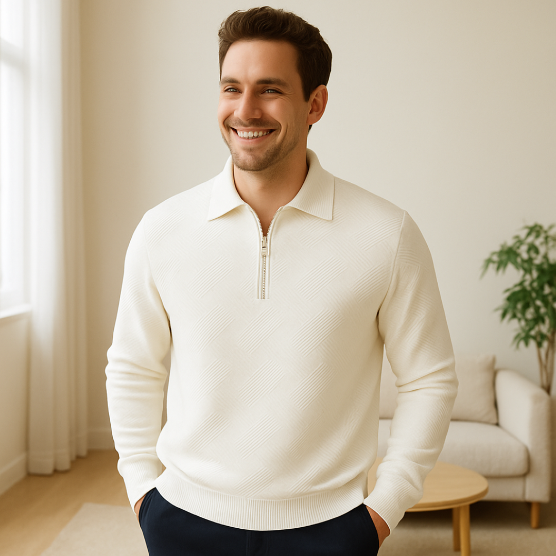 Victor | Texturiertes Herrenpullover mit Viertelreißverschluss - Moderne Passform