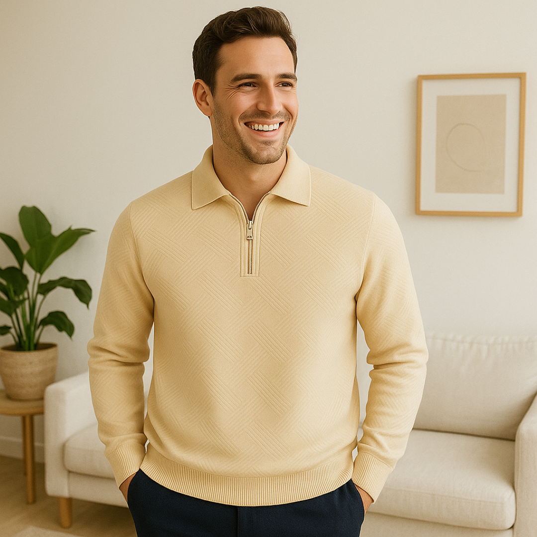 Victor | Texturiertes Herrenpullover mit Viertelreißverschluss - Moderne Passform