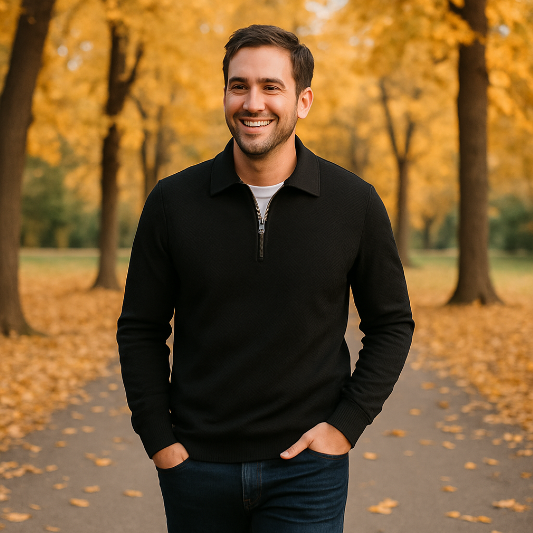 Victor | Texturiertes Herrenpullover mit Viertelreißverschluss - Moderne Passform