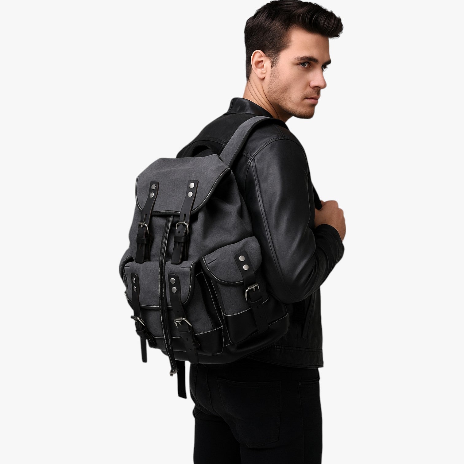 Conor | Rucksack für Trekking aus Stoff und Leder mit Großem Fassungsvermögen