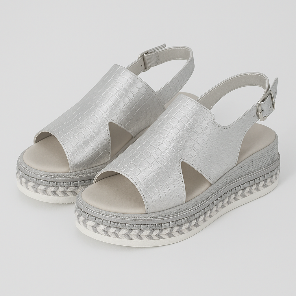 Viviana | Goldene Plateausandalen mit Krokodilleder-Optik und verstellbarem Riemen