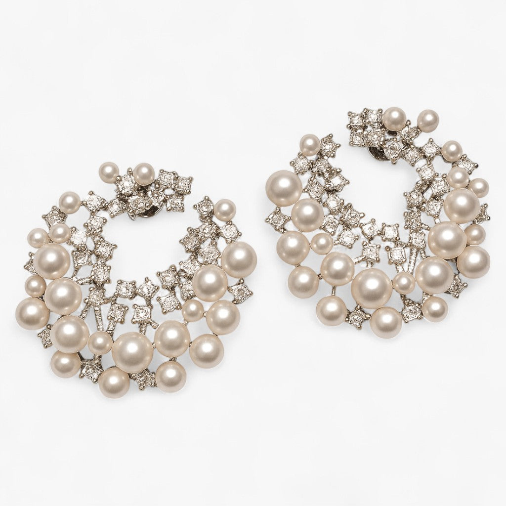 Hazel | Ohrhänger aus Silber mit Perlen und Zirkonia im Retro-Luxus-Stil