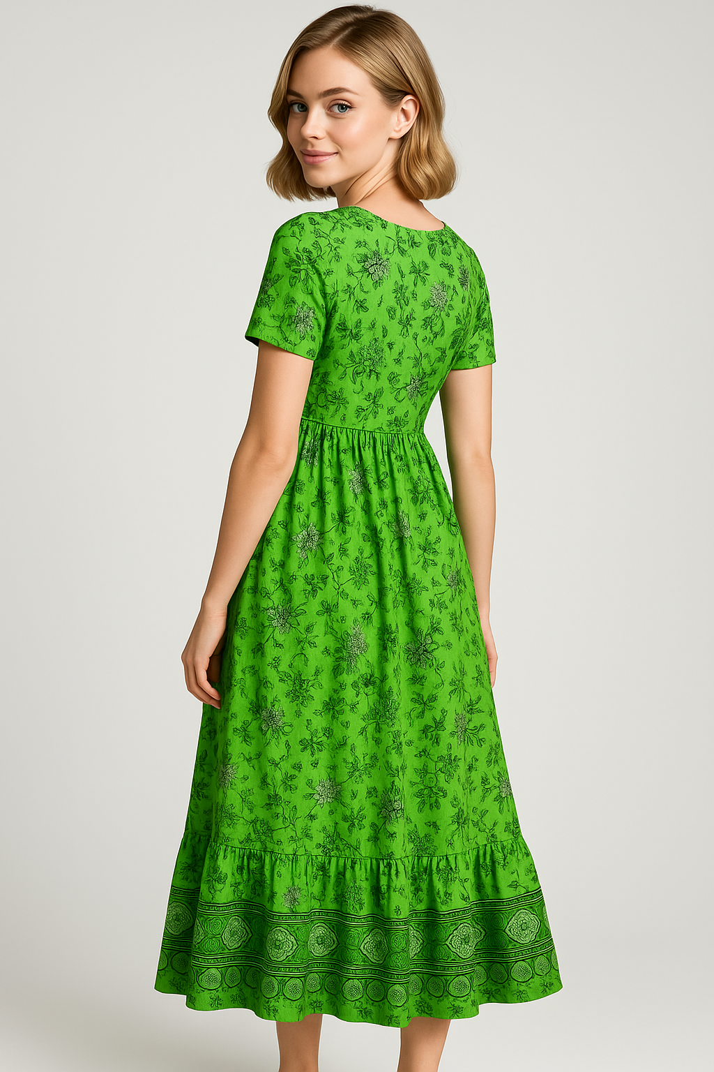 Damen Blumenkleid mit V-Ausschnitt für Sommer 5
