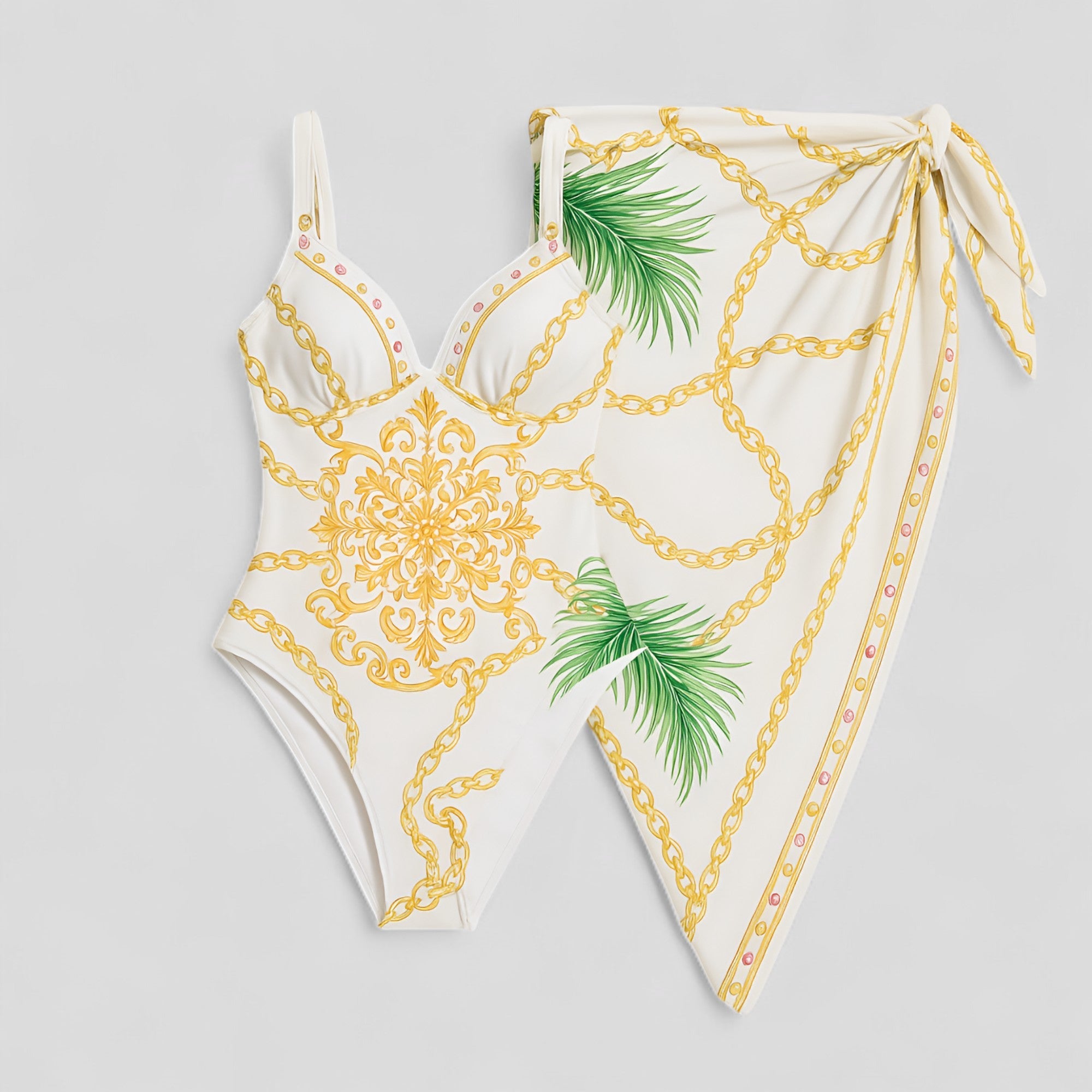 Damen Eleganter Einteiler Badeanzug mit Goldakzenten 7