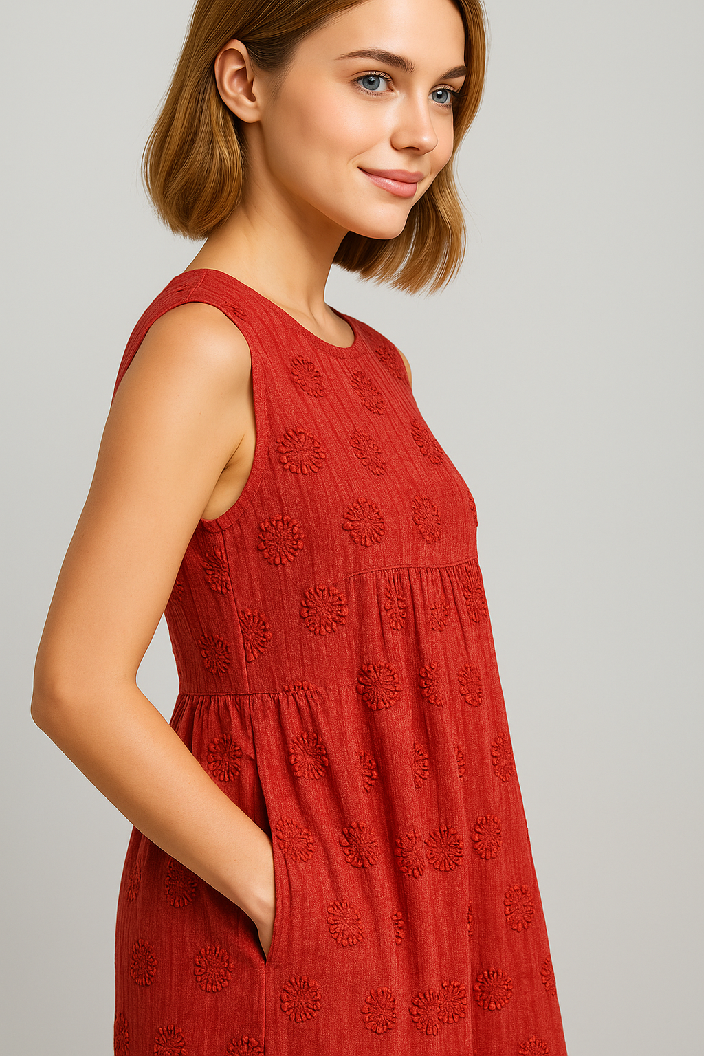 Damen Elegantes Midi Kleid mit Taschen 8
