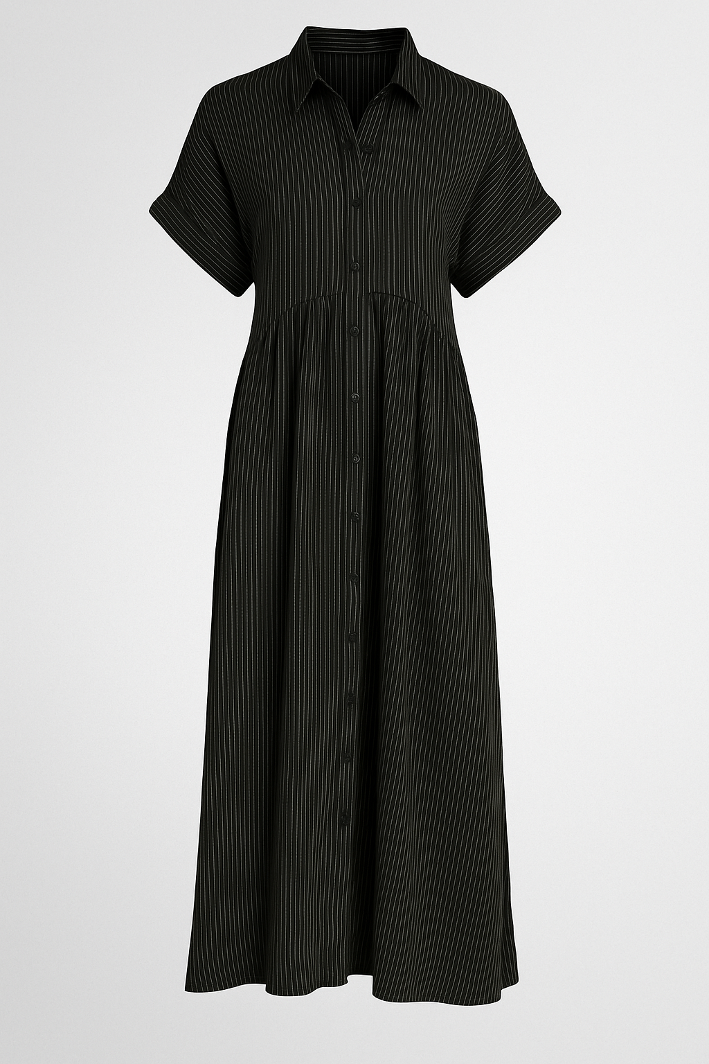 Damen Midi Kleid mit Taschen und Streifen 1