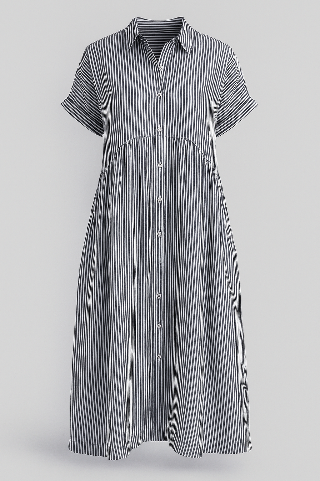 Damen Midi Kleid mit Taschen und Streifen 2
