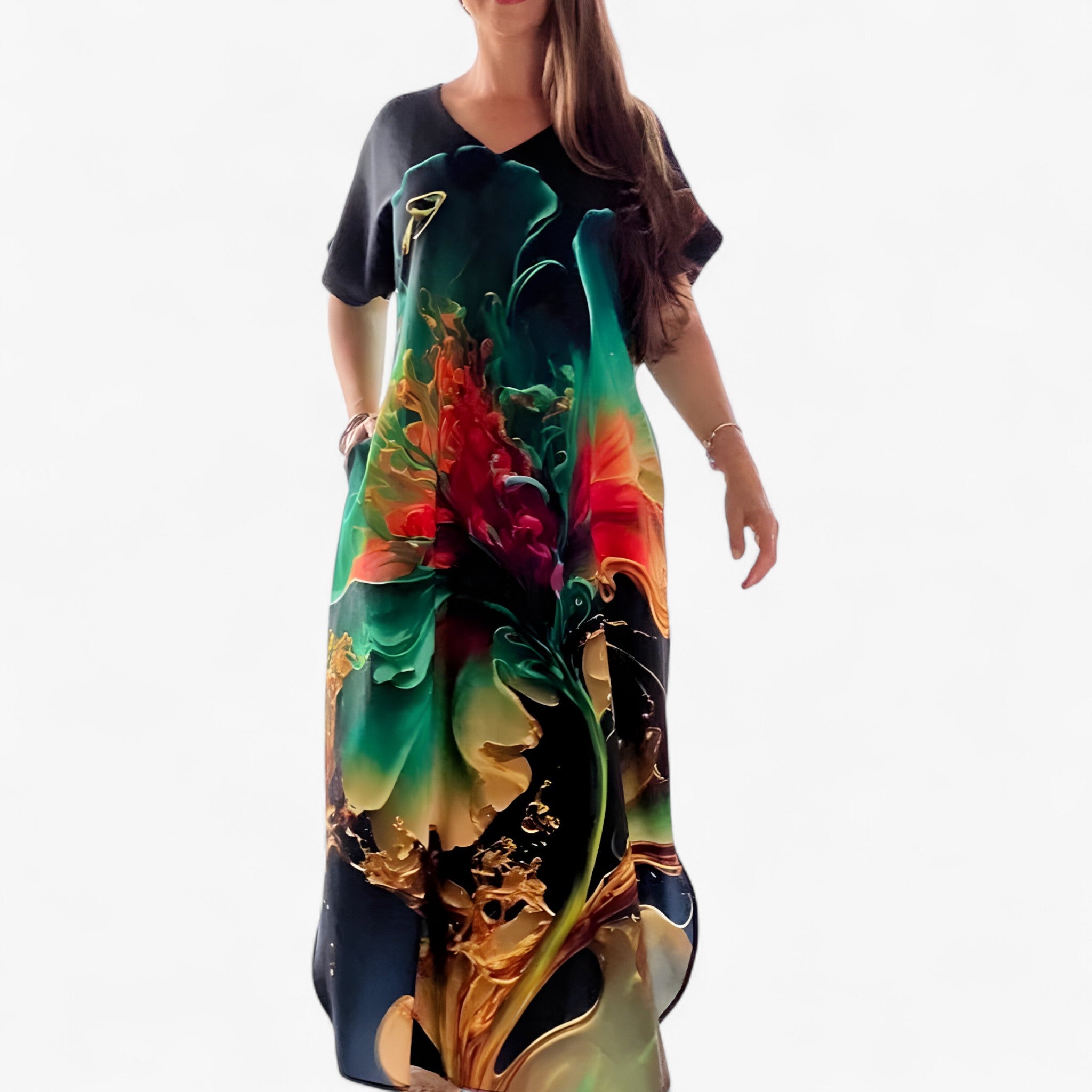 Damen V-Ausschnitt Casual Kleid aus Weichem Stoff 2