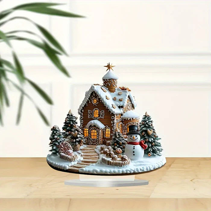 Festliches Lebkuchenhaus mit Schneemannfigur 4