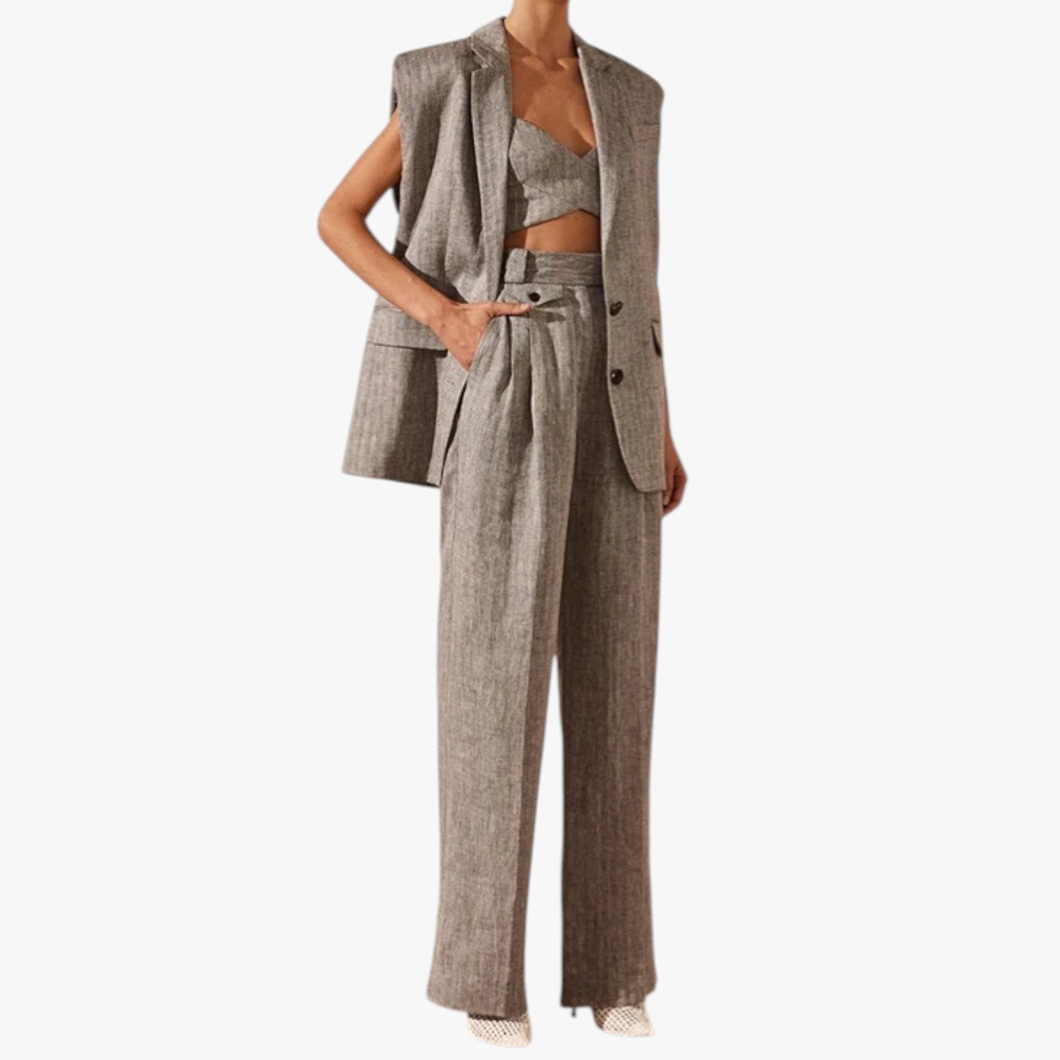 Vivian | Damenhose mit hohem Taillenumfang aus Leinen-Baumwolle, Eleganz, Frische & Freiheit den ganzen Tag