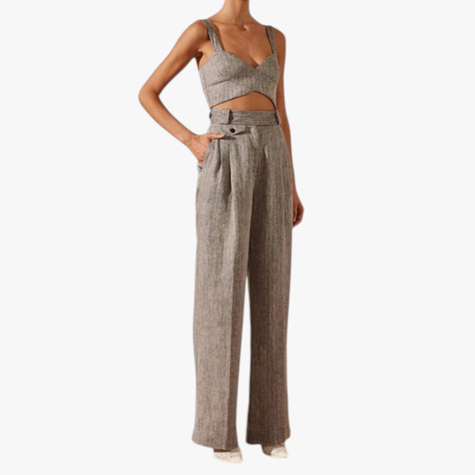Vivian | Damenhose mit hohem Taillenumfang aus Leinen-Baumwolle, Eleganz, Frische & Freiheit den ganzen Tag