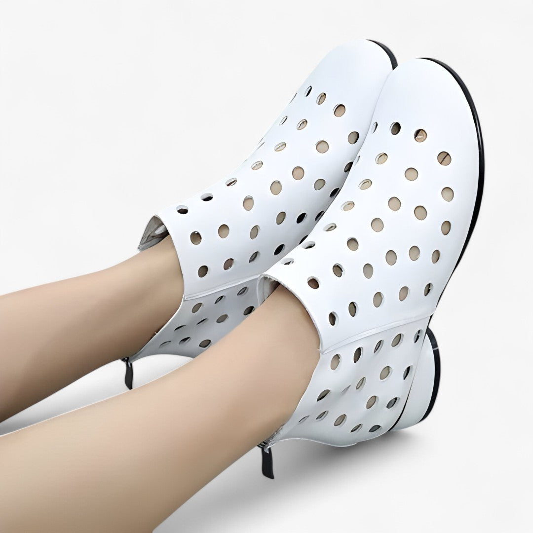 Jane | Atmungsaktive Leder-Stiefeletten mit Absatz und hinterem Reißverschluss