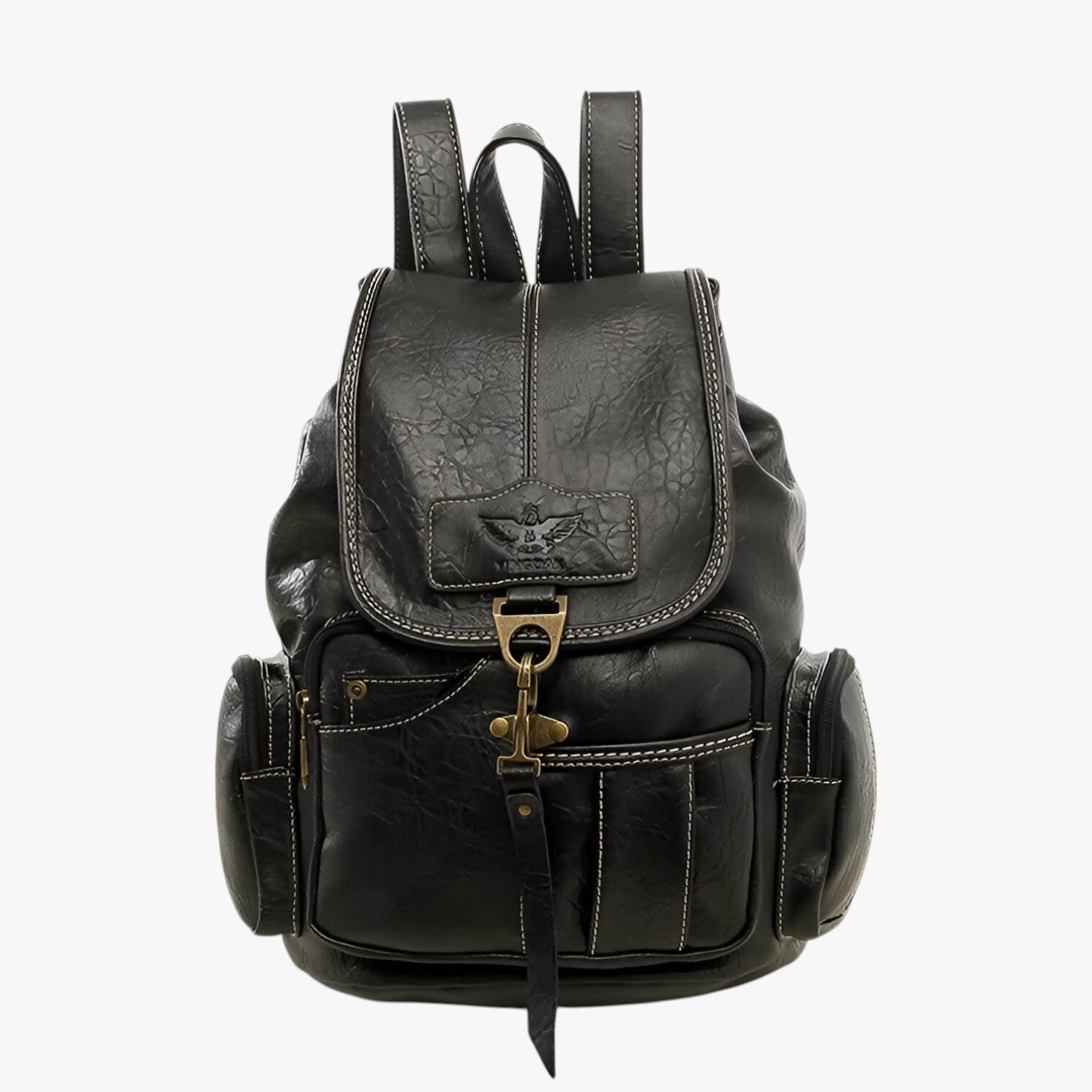 Brielle | Vintage Rucksack aus schwarzem PU-Leder, geräumig