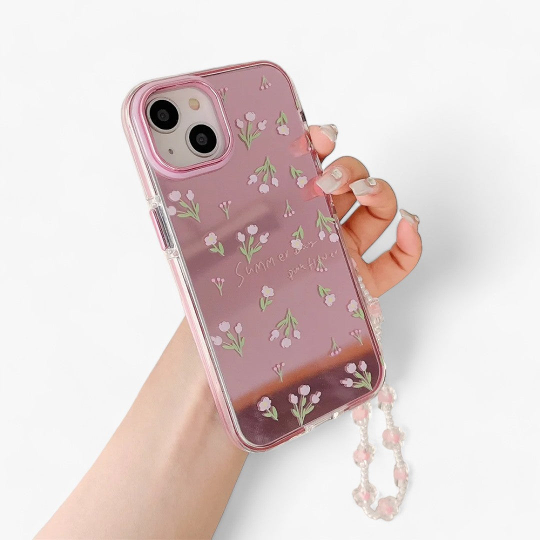 Luxuriöses Rosa | Spiegelblumen-iPhone-Hülle - Hübsche Perlenkette - - Luxuriöses Rosa | Spiegelblumen-iPhone-Hülle - Hübsche Perlenkette - €25 - Concept Frankfurt