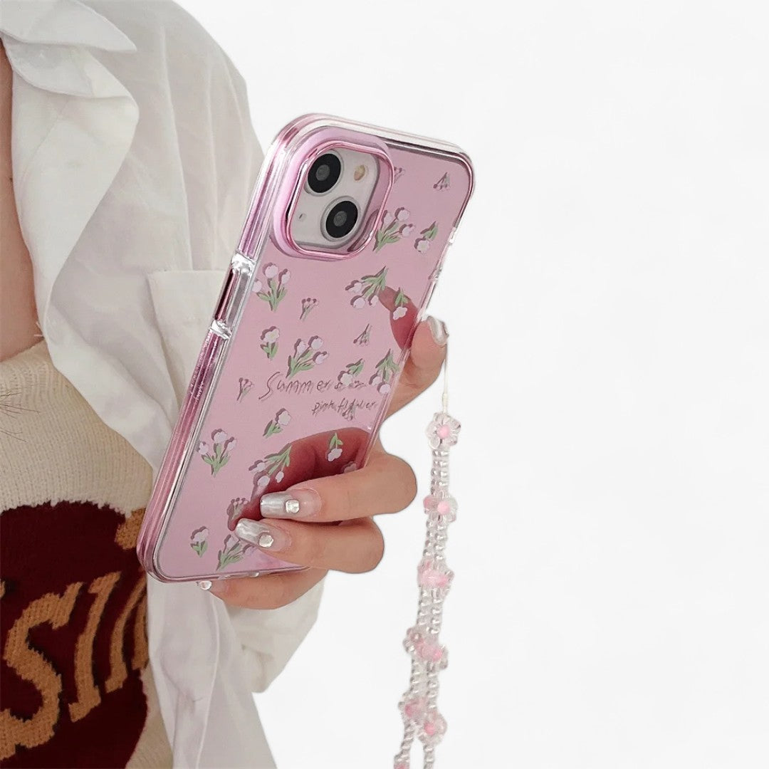 Luxuriöses Rosa | Spiegelblumen-iPhone-Hülle - Hübsche Perlenkette - - Luxuriöses Rosa | Spiegelblumen-iPhone-Hülle - Hübsche Perlenkette - €25 - Concept Frankfurt