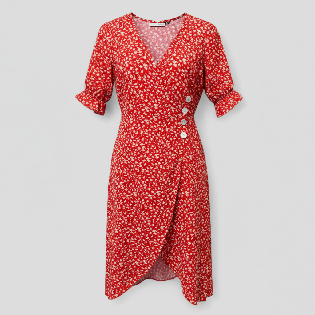 Marie | Geblümtes Midikleid mit V-Ausschnitt und seitlichen Knöpfen