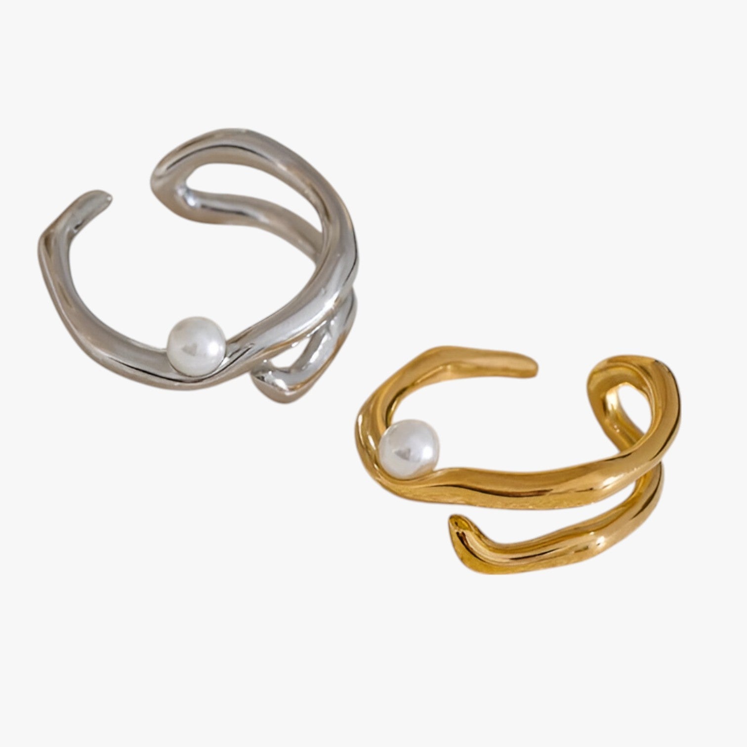 Sadie | Offener geometrischer Ring mit Perlen