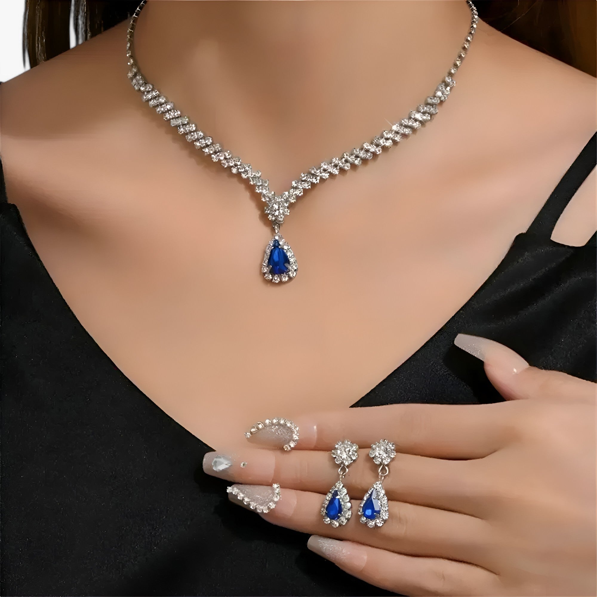 Amanda | Elegantes Hochzeitsset 2 Teile - Tropfenanhänger und Ohrringe