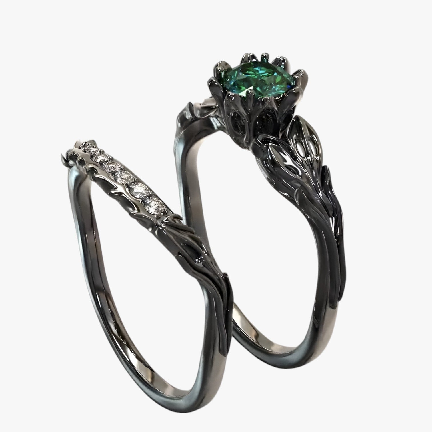 Hazel | Gothic Couple Ringe aus Quarz und Zirkon