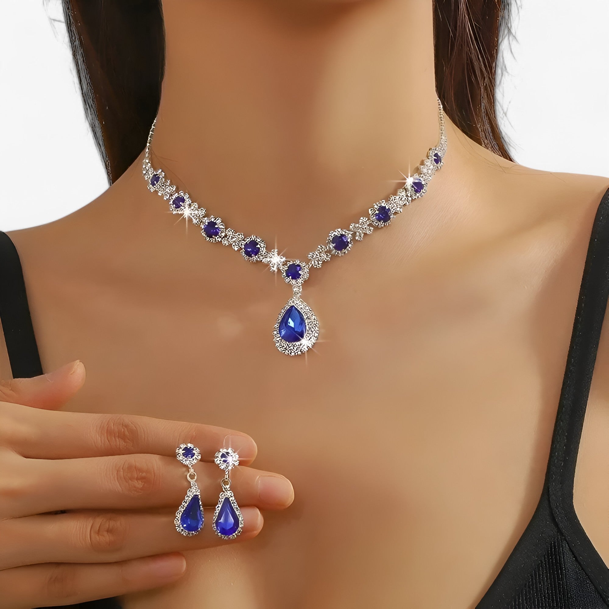 Amanda | Elegantes Hochzeitsset 2 Teile - Tropfenanhänger und Ohrringe