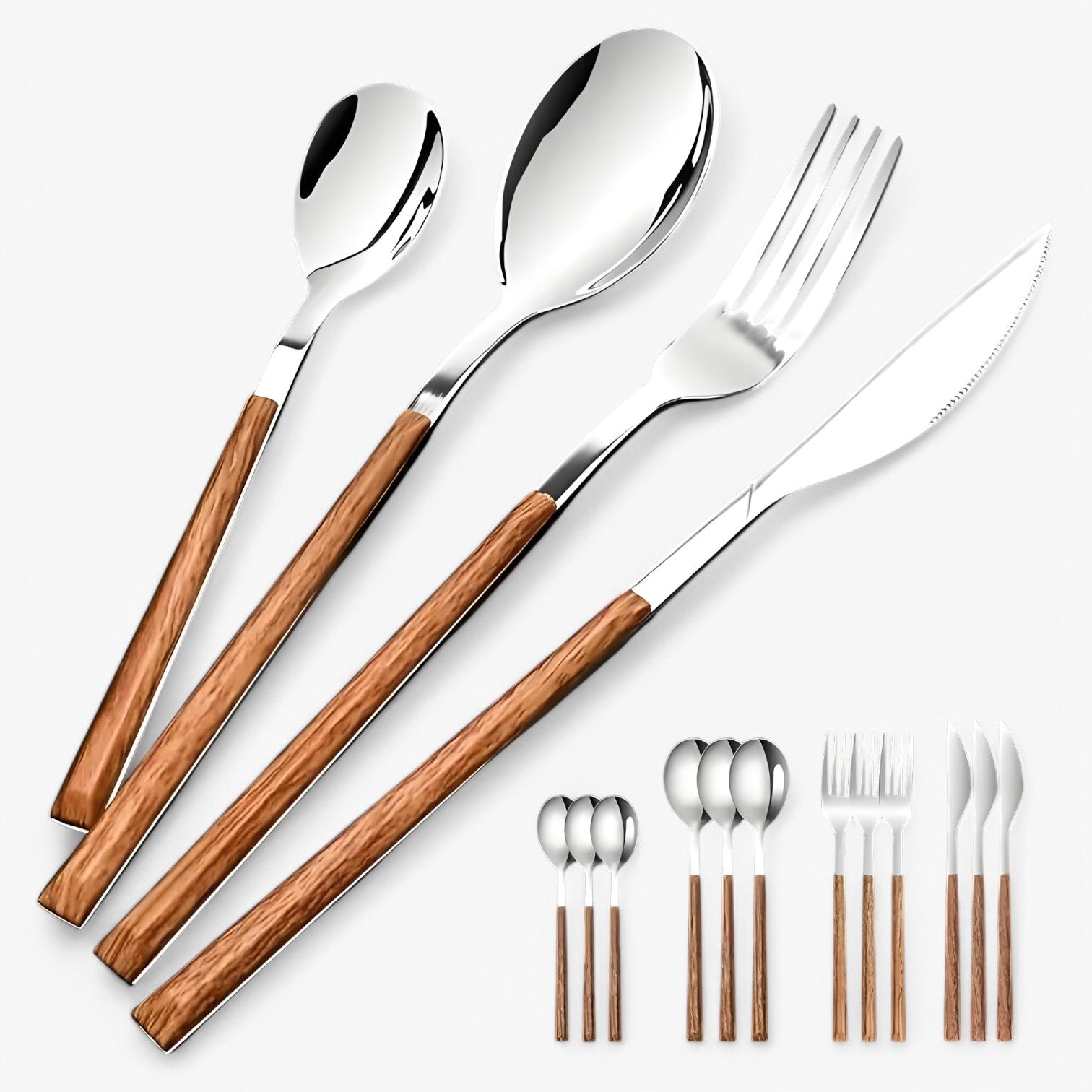 Minette | 12-teiliges Besteckset – Holzgriffe, spülmaschinenfest