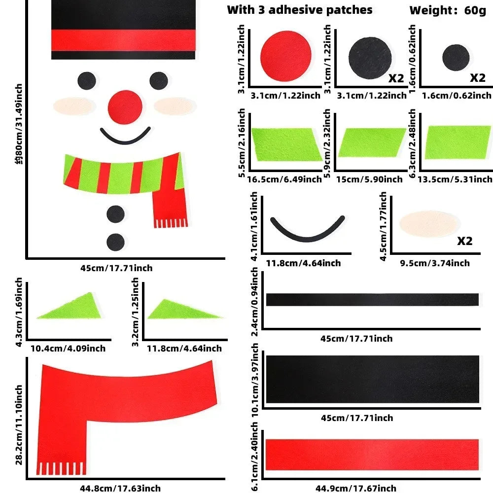Weihnachts-Filzaufkleber für Türen und Fenster – festliche Dekoration für Zuhause - Schneemann mit Schal - Weihnachts-Filzaufkleber für Türen und Fenster – festliche Dekoration für Zuhause - €25 - Concept Neurenberg