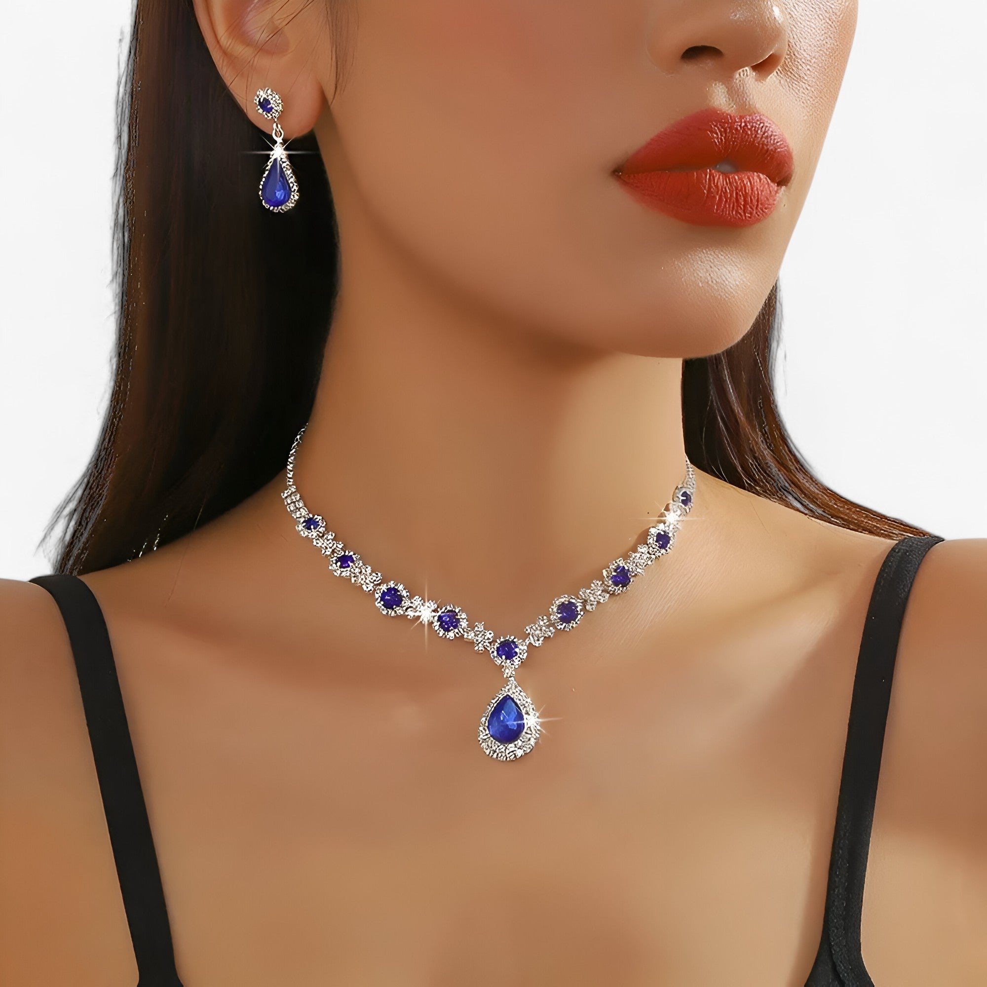 Amanda | Elegantes Hochzeitsset 2 Teile - Tropfenanhänger und Ohrringe