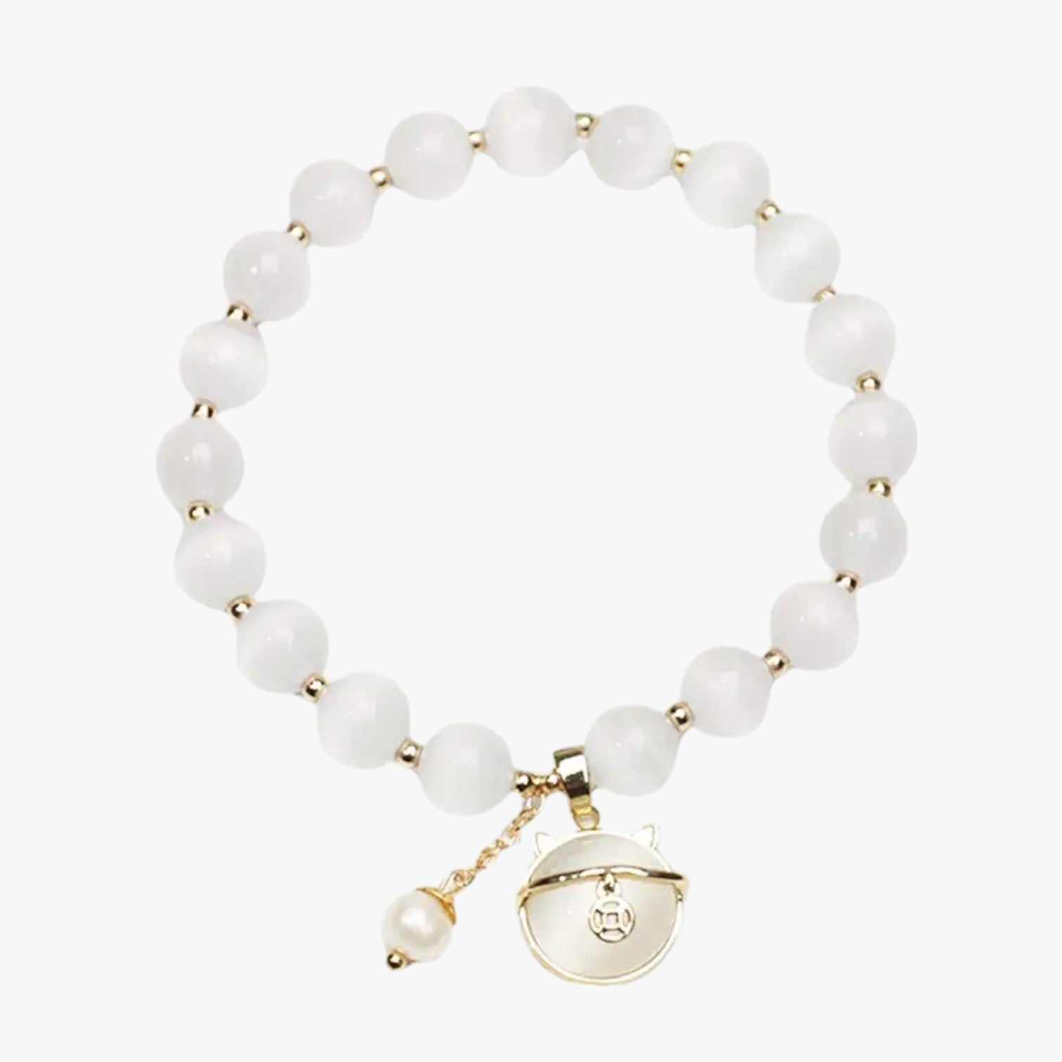 Alora | Opalperlenarmband mit Glückskatzen-Anhänger, elegantes, verstellbares Geschenk