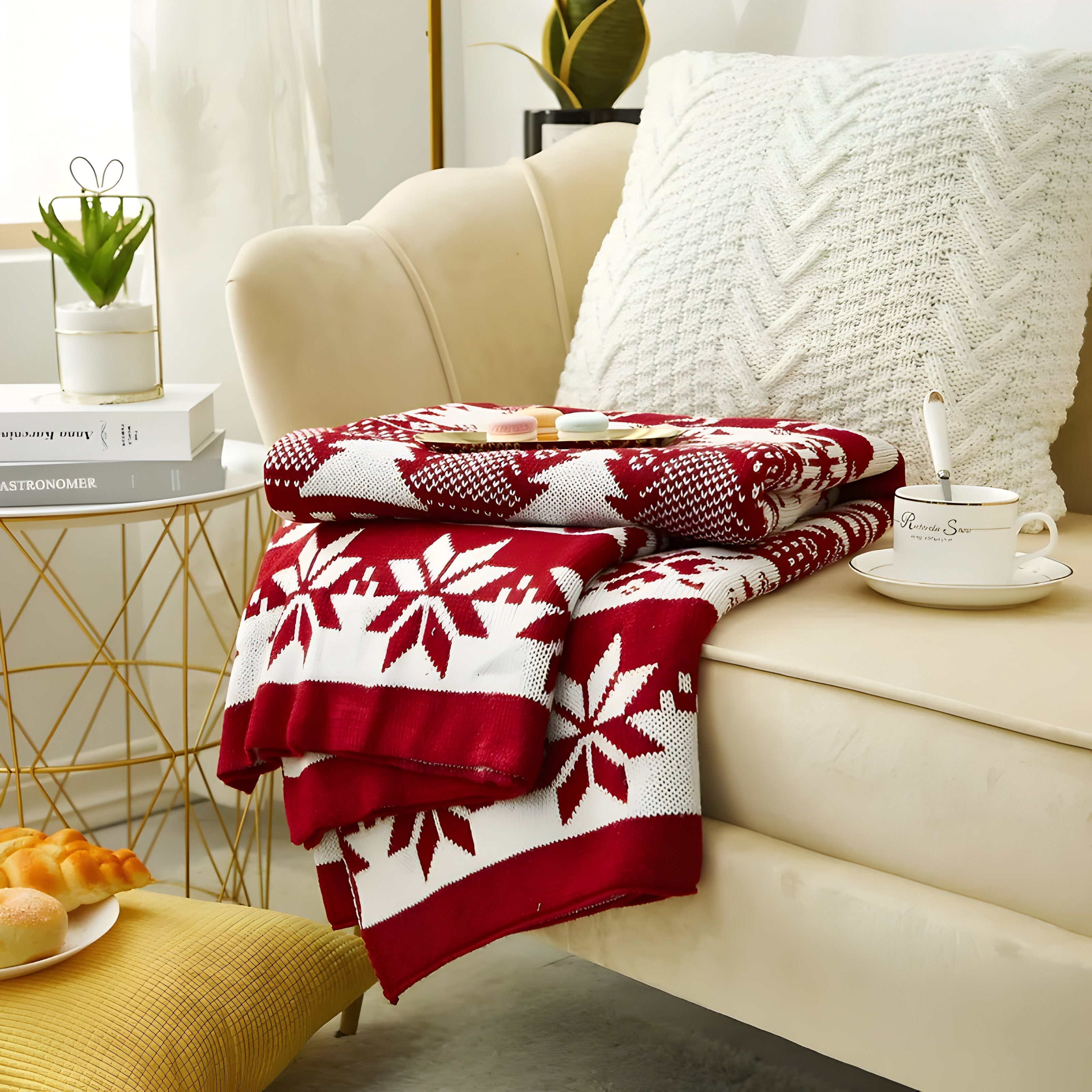 Nordische Weihnachtsstrickdecke mit Streifen - Kuschelige Decke für Zuhause und das Büro - - Nordische Weihnachtsstrickdecke mit Streifen - Kuschelige Decke für Zuhause und das Büro - €25 - Concept Düsseldorf