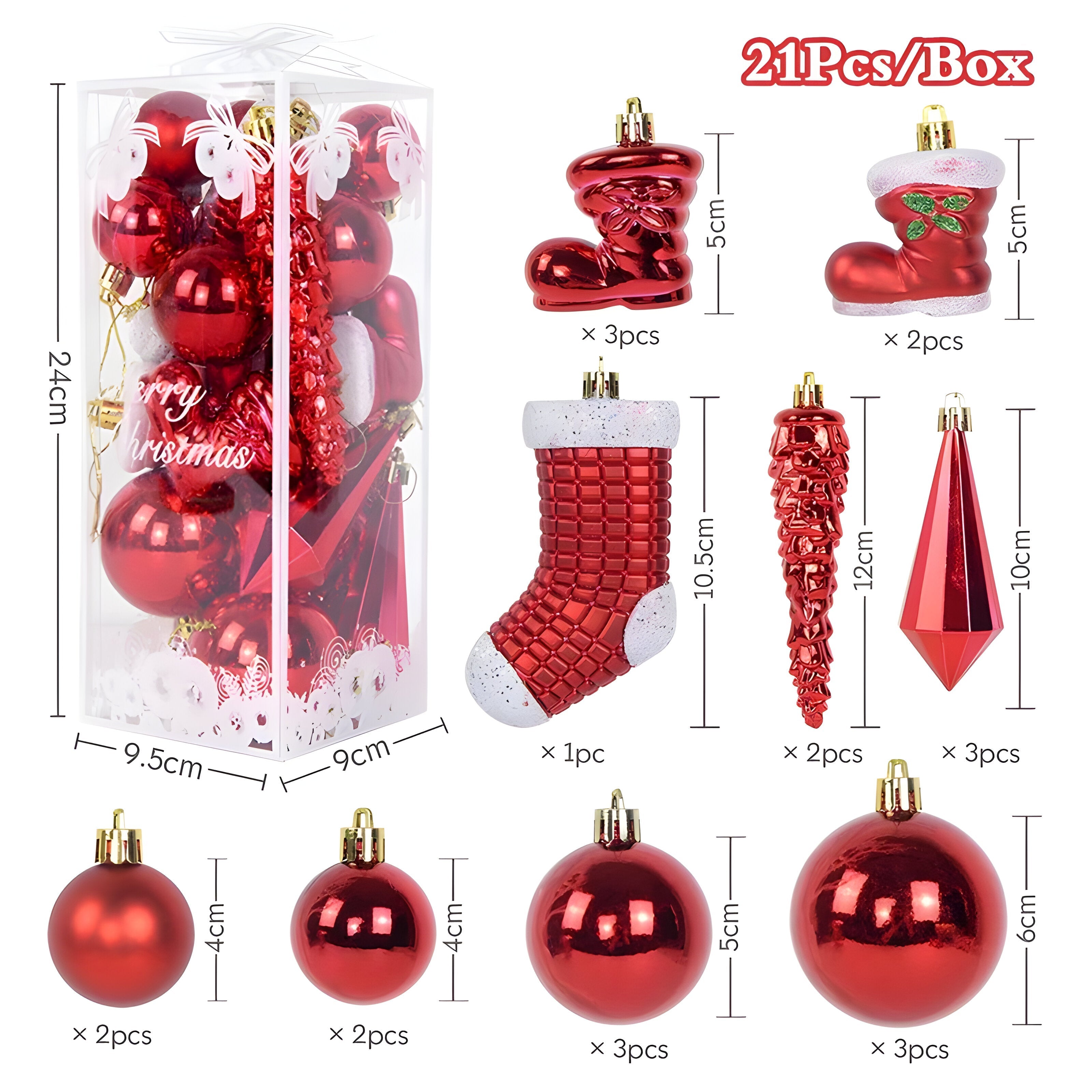 21 Stück Weihnachtskugel-Ornamente – elegante Eiszapfen-Anhänger für Dekorationen - Rot - 21 Stück Weihnachtskugel-Ornamente – elegante Eiszapfen-Anhänger für Dekorationen - €25 - Concept Neurenberg