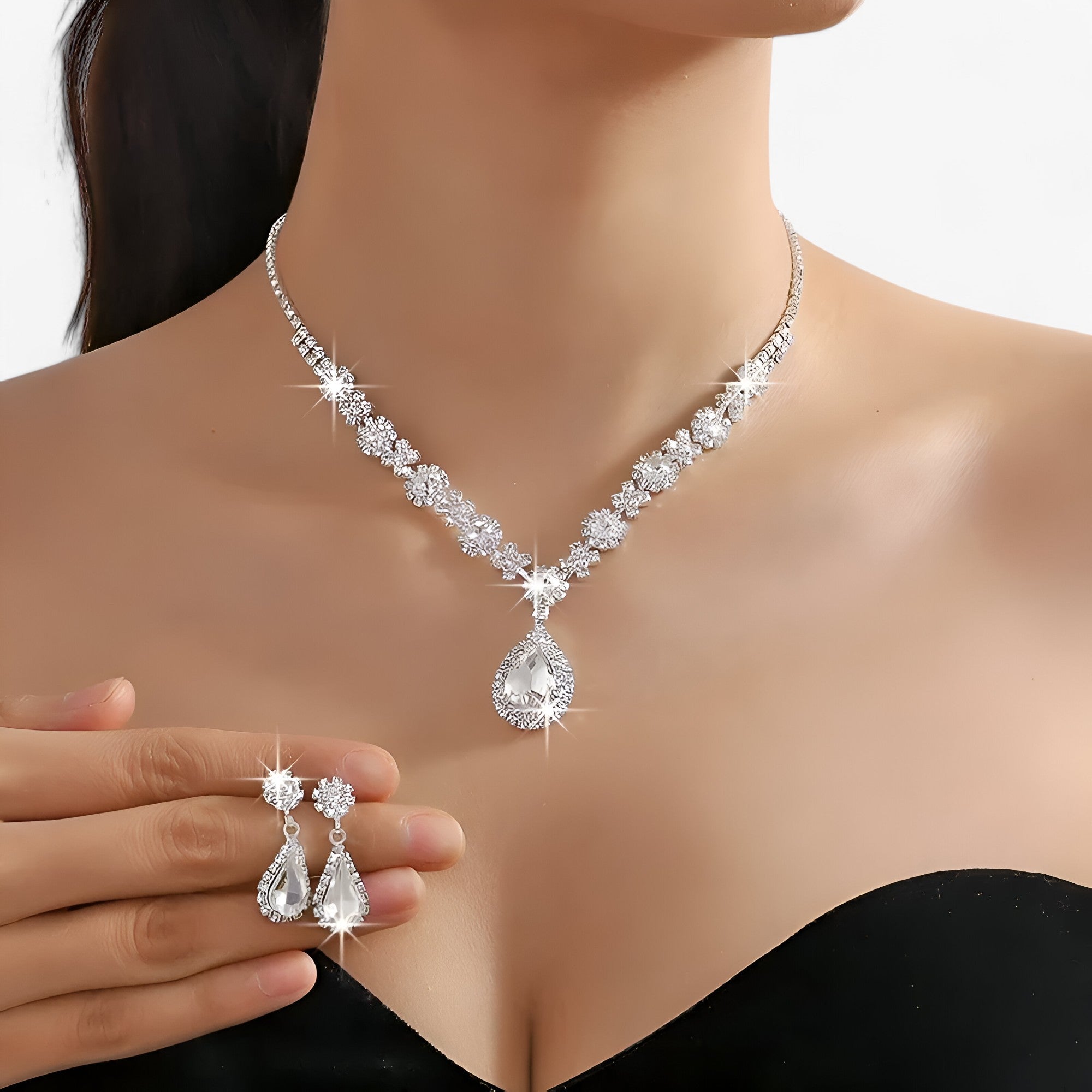 Amanda | Elegantes Hochzeitsset 2 Teile - Tropfenanhänger und Ohrringe