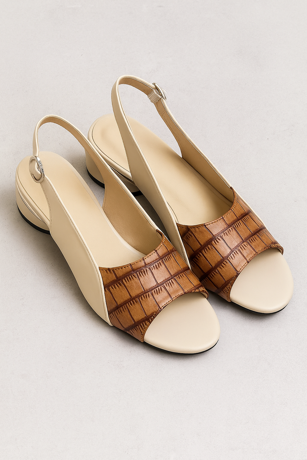 Clara | Elegante Slingback Sandals mit Kroko-Optik und Blockabsatz