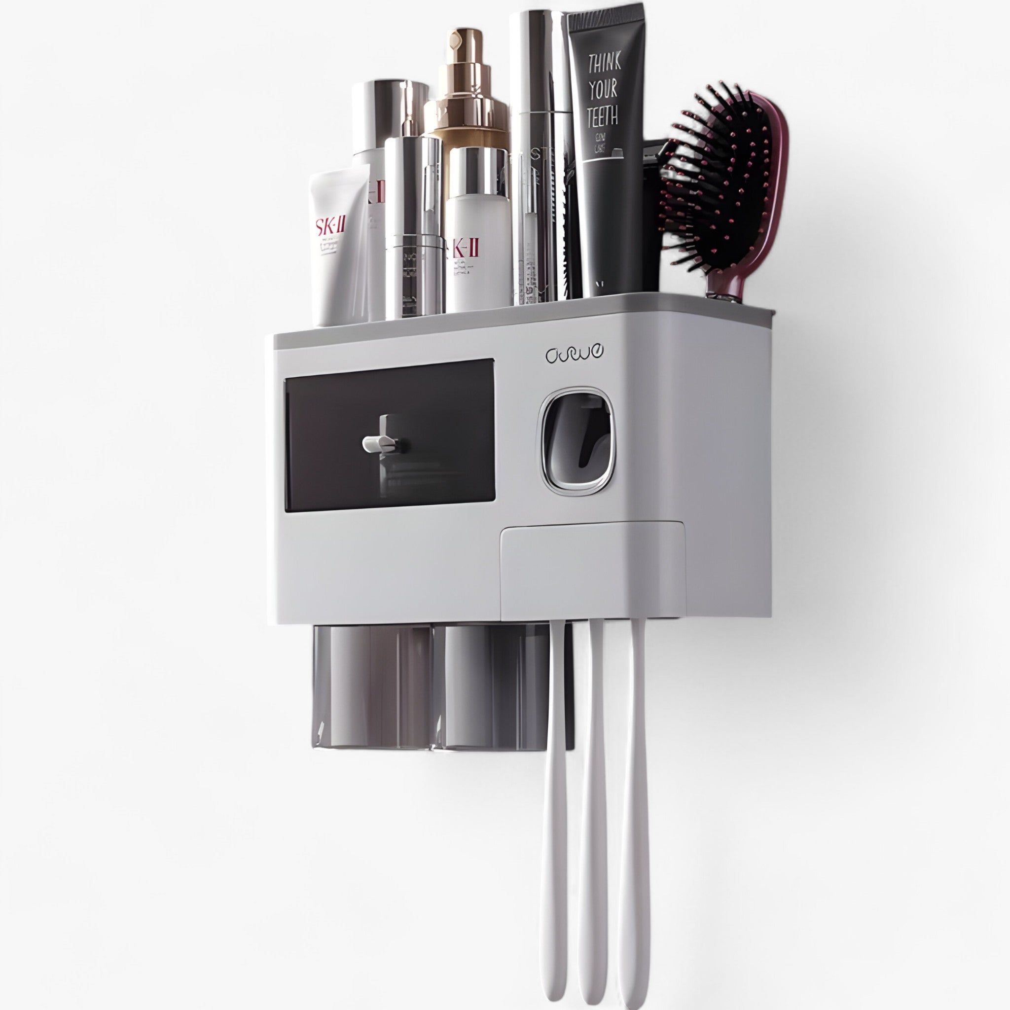 Zahnbürstenhalter | Automatischer Drucker - Wandmontage mit Ablagefach - Grau 2 Tassen - Zahnbürstenhalter | Automatischer Drucker - Wandmontage mit Ablagefach - €25 - Concept Frankfurt