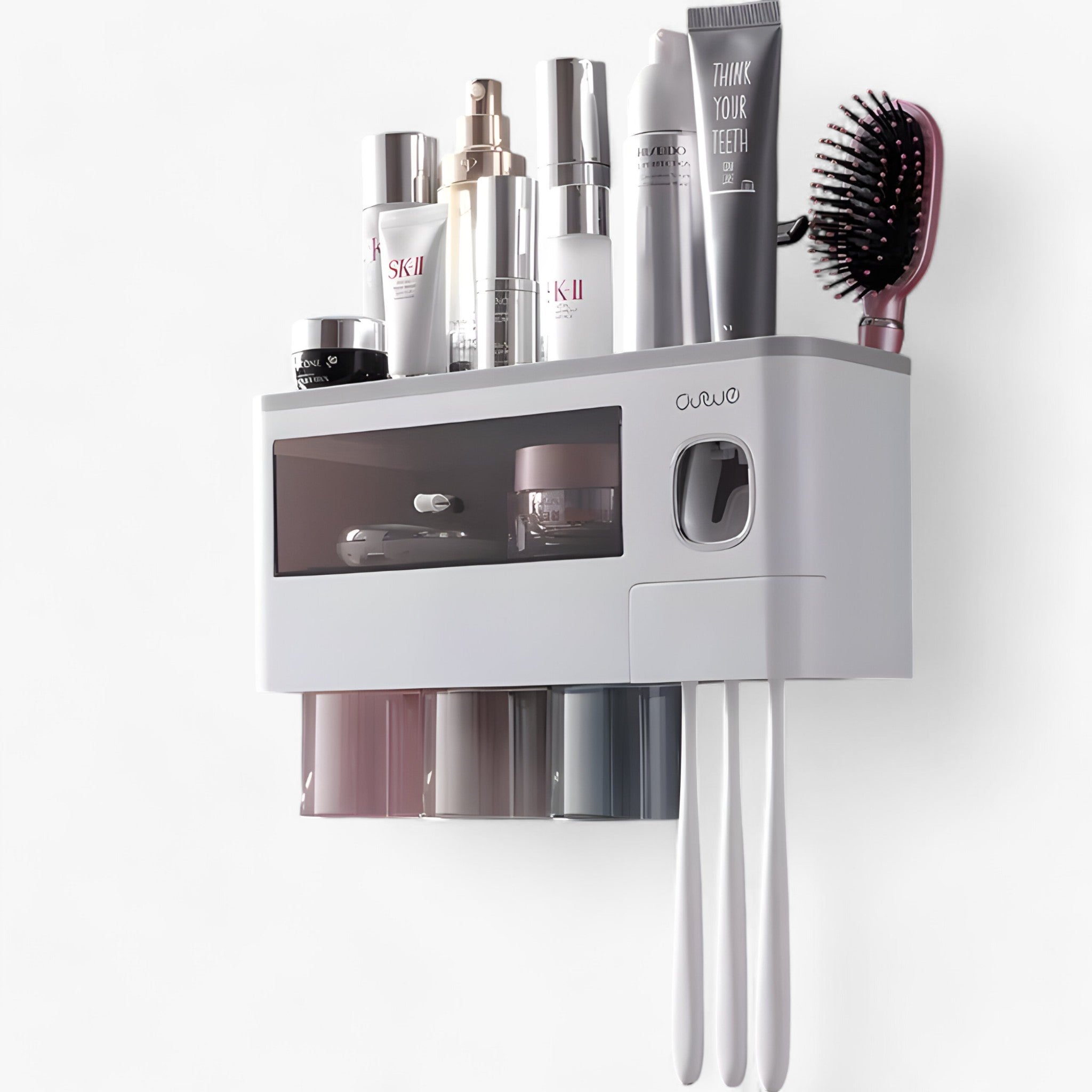 Zahnbürstenhalter | Automatischer Drucker - Wandmontage mit Ablagefach - Grau 3 Tassen - Zahnbürstenhalter | Automatischer Drucker - Wandmontage mit Ablagefach - €25 - Concept Frankfurt