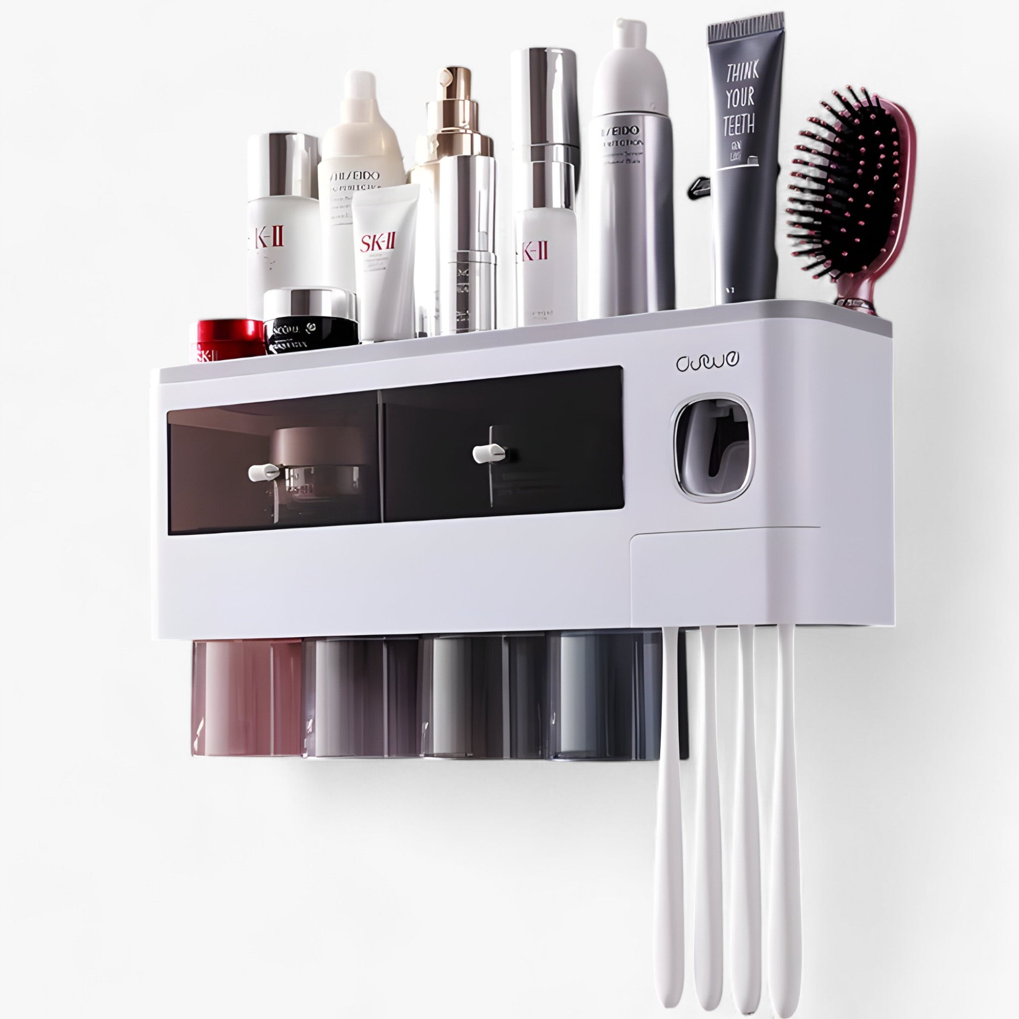Zahnbürstenhalter | Automatischer Drucker - Wandmontage mit Ablagefach - Grau 4 Tassen - Zahnbürstenhalter | Automatischer Drucker - Wandmontage mit Ablagefach - €25 - Concept Frankfurt