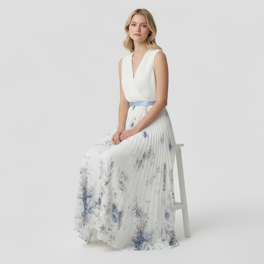 Luciana Damen Sommerkleid im Vintage-Stil mit Falten und Aquarellmuster