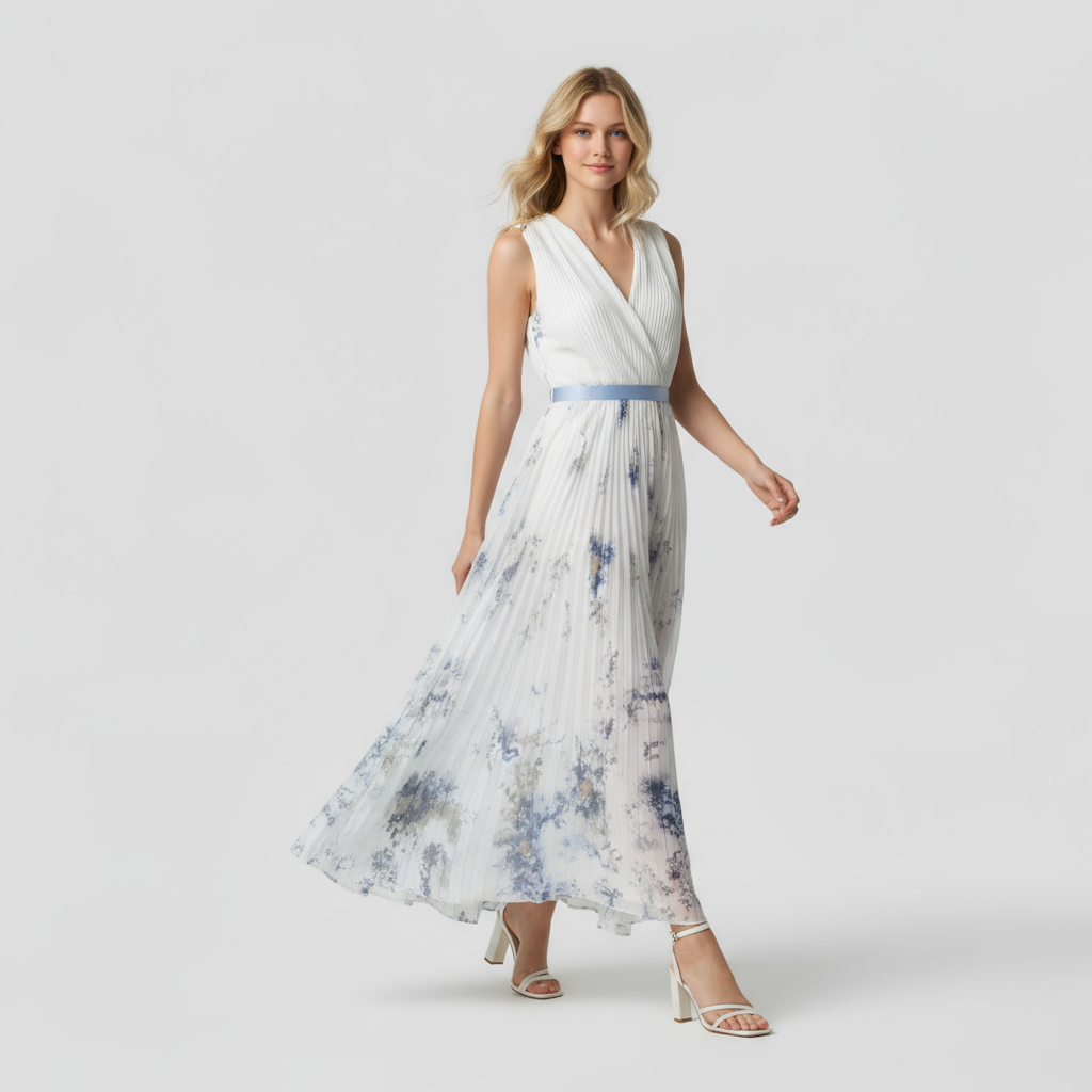 Luciana Damen Sommerkleid im Vintage-Stil mit Falten und Aquarellmuster