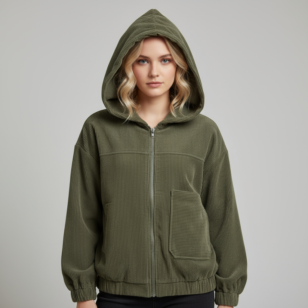 Vallea | Damen Samt Winterjacke mit Kapuze