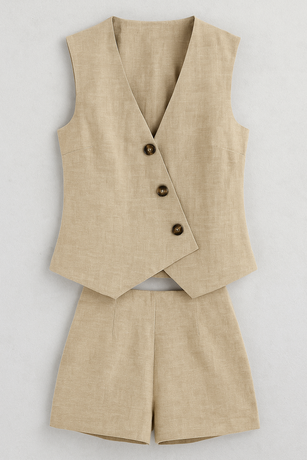 Zoya | Damen Sommer-Zweiteiler mit Wickel-Top & Shorts aus Leinenmischung