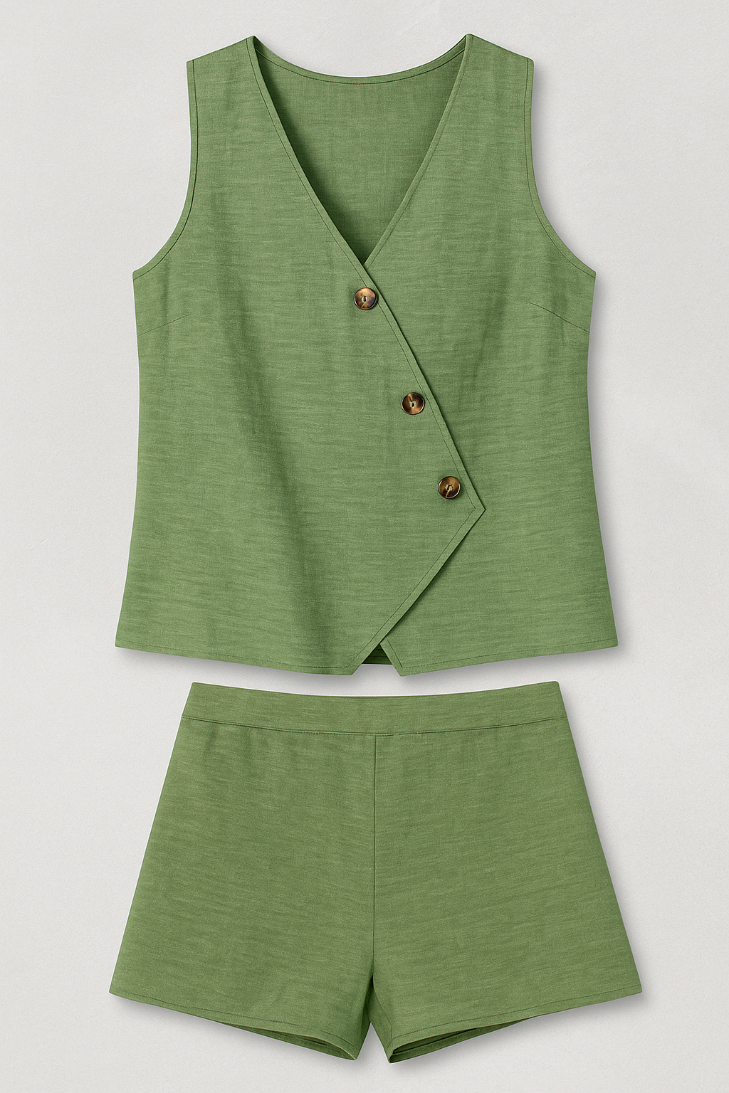 Zoya | Damen Sommer-Zweiteiler mit Wickel-Top & Shorts aus Leinenmischung