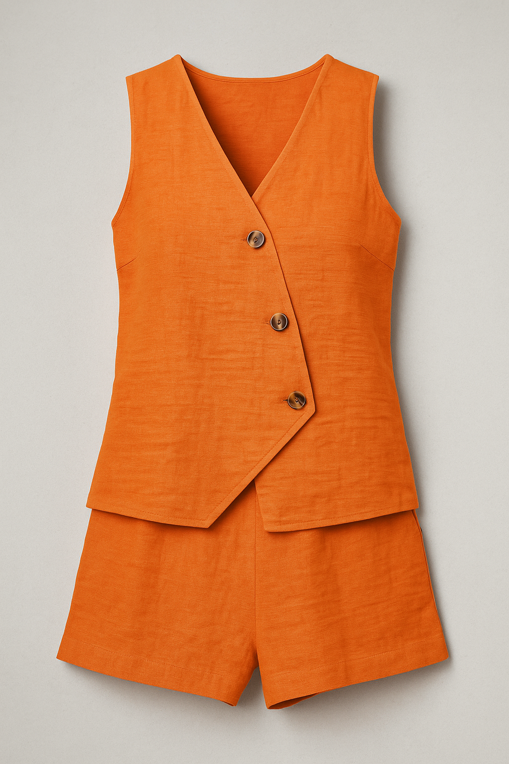 Zoya | Damen Sommer-Zweiteiler mit Wickel-Top & Shorts aus Leinenmischung