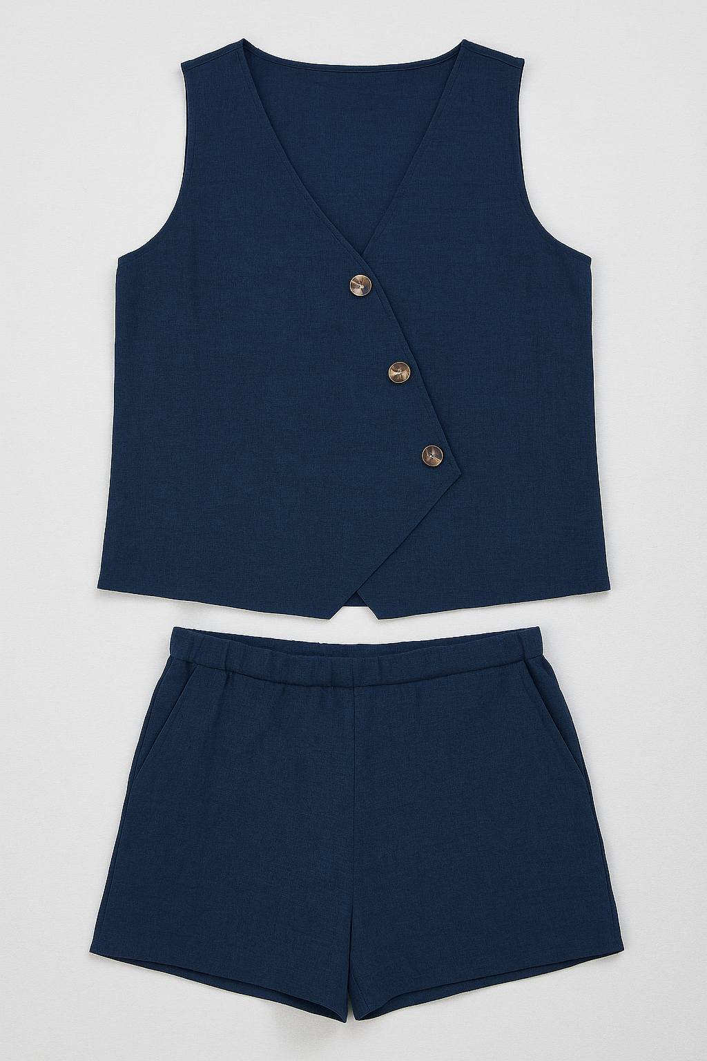 Zoya | Damen Sommer-Zweiteiler mit Wickel-Top & Shorts aus Leinenmischung