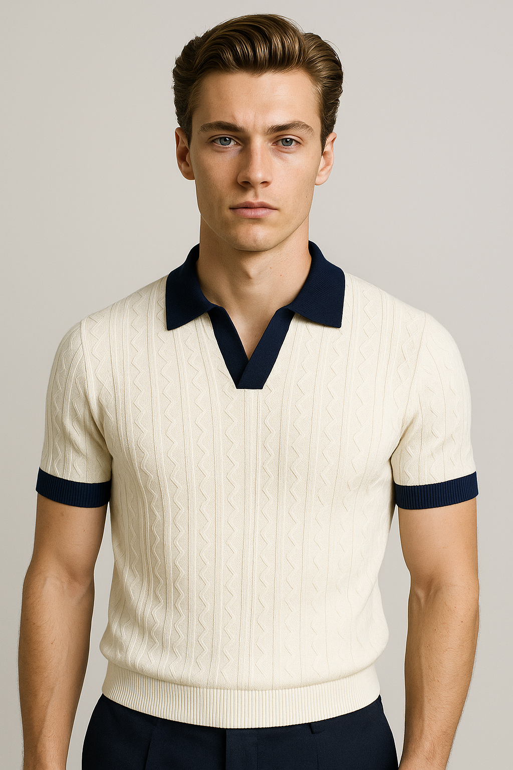Felix | Retro-Strick-Poloshirt mit Kontrastkragen