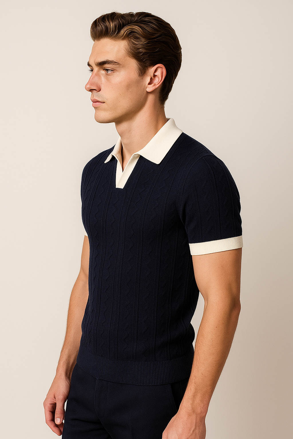 Felix | Retro-Strick-Poloshirt mit Kontrastkragen