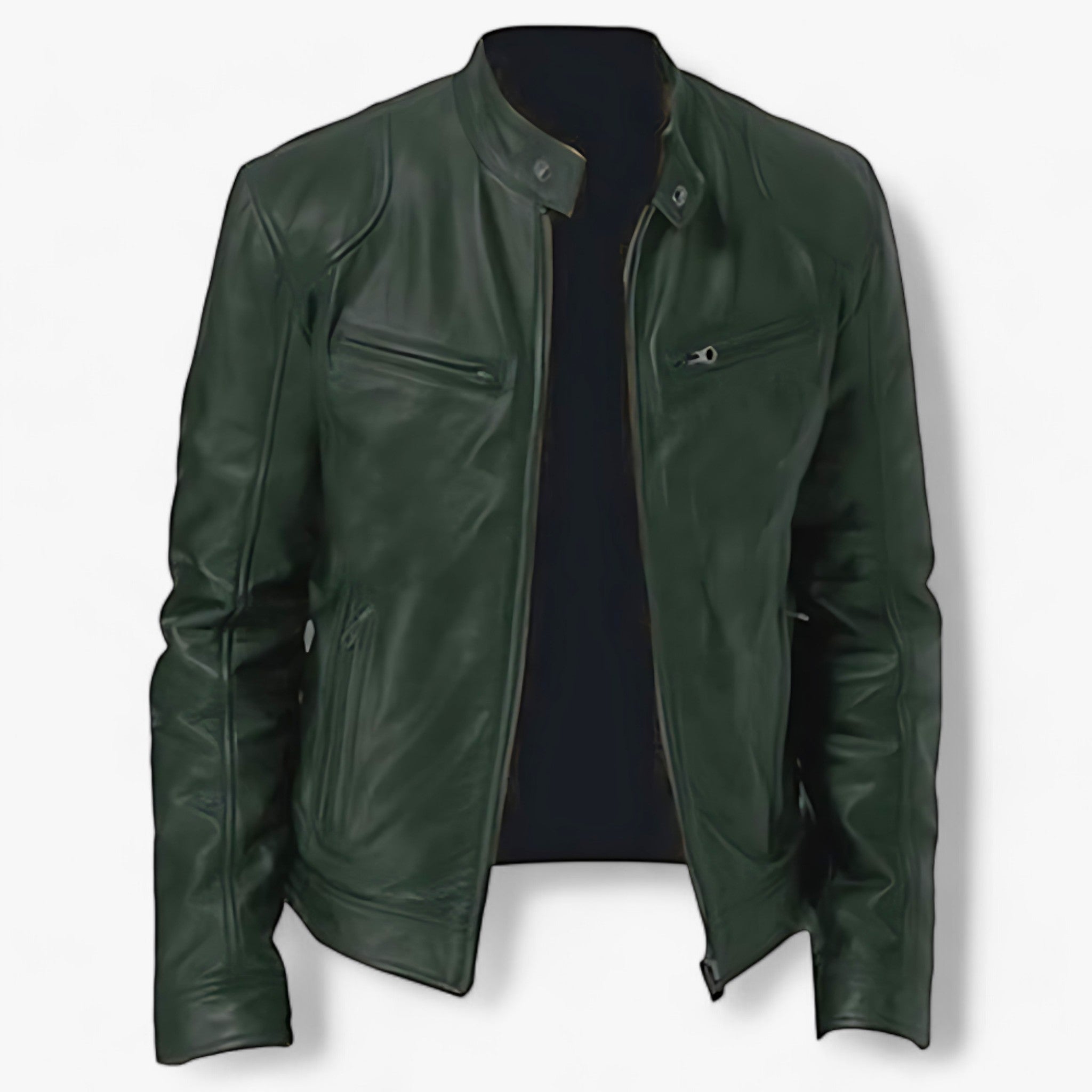 Lederjacke für Herren zum Motorradfahren - Slim Fit und Windschutz - Grün - Lederjacke für Herren zum Motorradfahren - Slim Fit und Windschutz - €25 - Concept Frankfurt