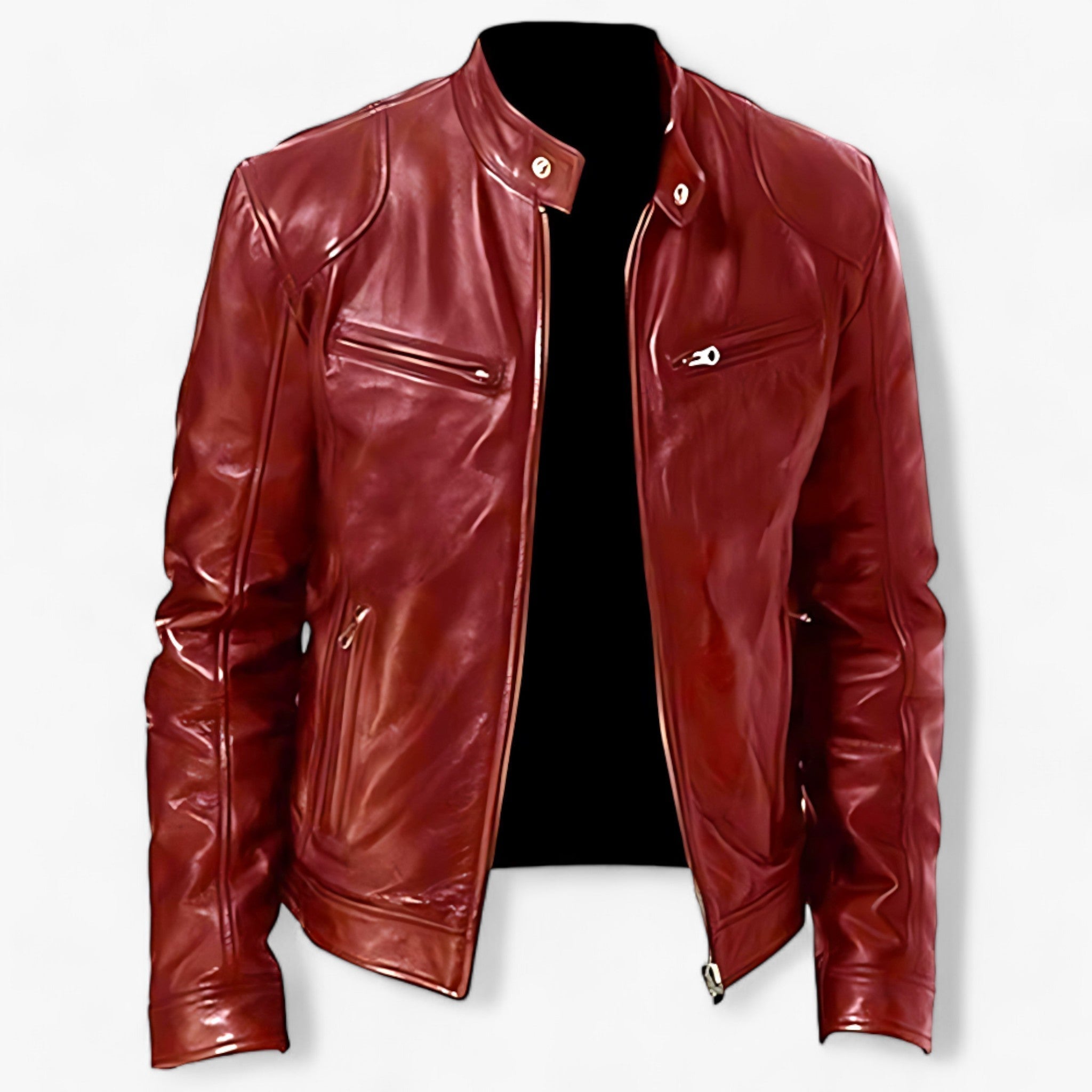 Lederjacke für Herren zum Motorradfahren - Slim Fit und Windschutz - Rot - Lederjacke für Herren zum Motorradfahren - Slim Fit und Windschutz - €25 - Concept Frankfurt