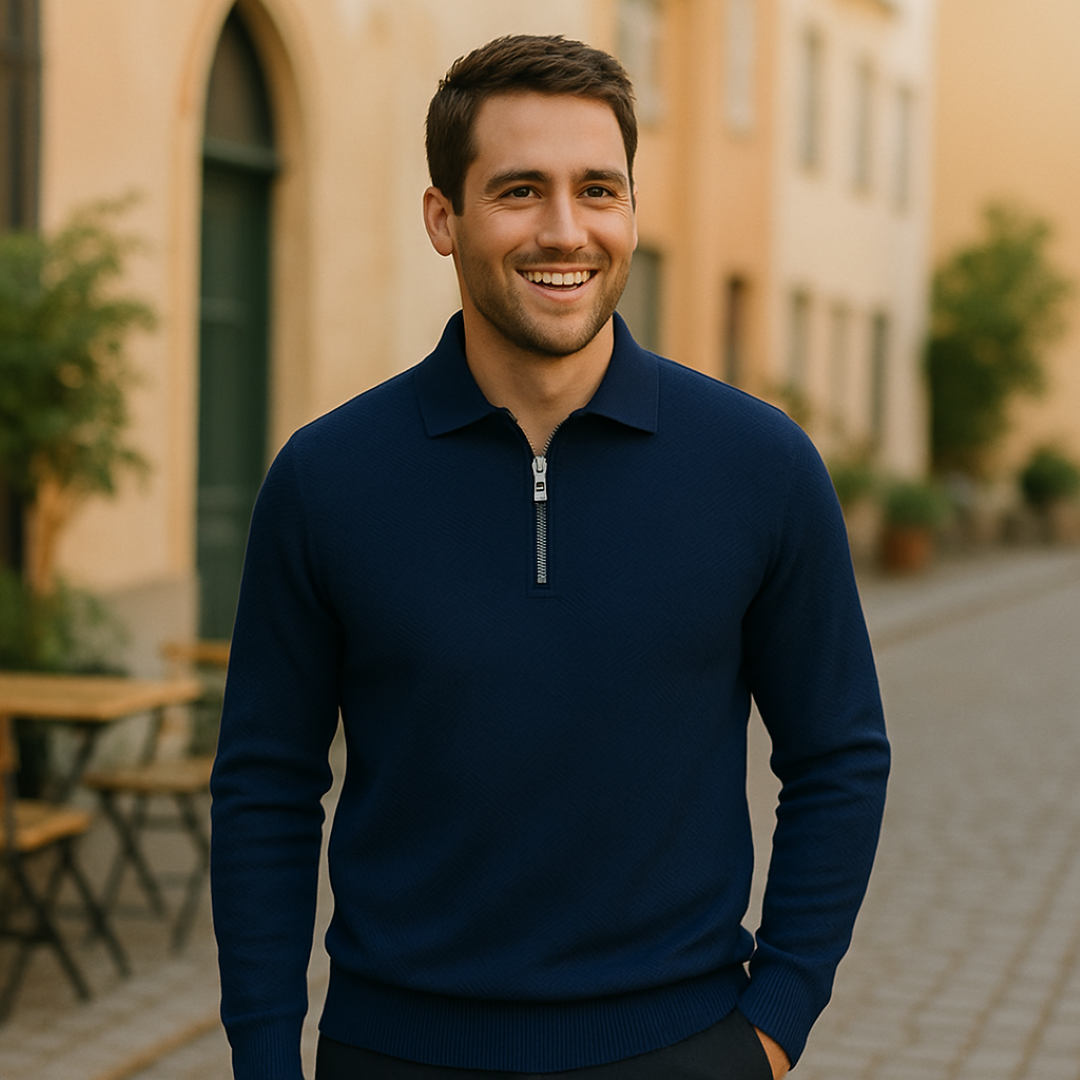 Victor | Texturiertes Herrenpullover mit Viertelreißverschluss - Moderne Passform