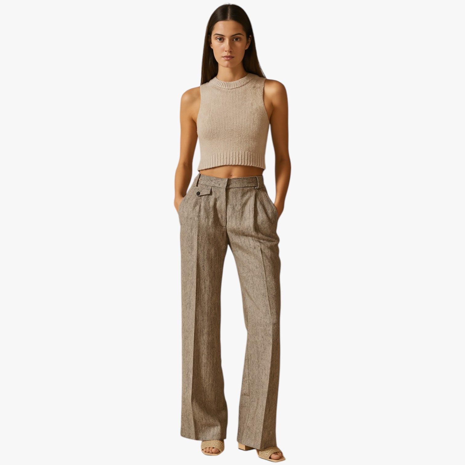 Vivian | Damenhose mit hohem Taillenumfang aus Leinen-Baumwolle, Eleganz, Frische & Freiheit den ganzen Tag